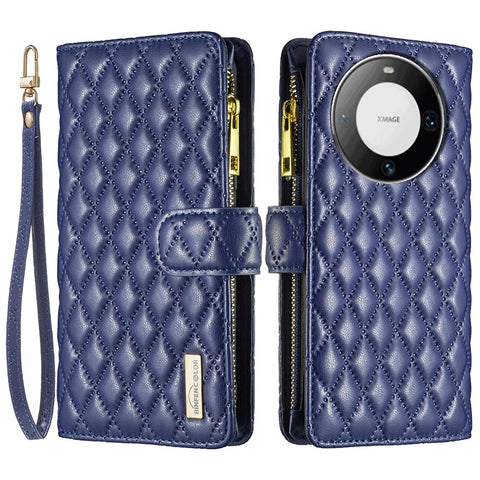 BINFEN COLOR BF Style-15 For Huawei Mate 60 Pro / Mate 60 Pro+ Zipper Pocket Leather Phone Case Wallet Stand Cover