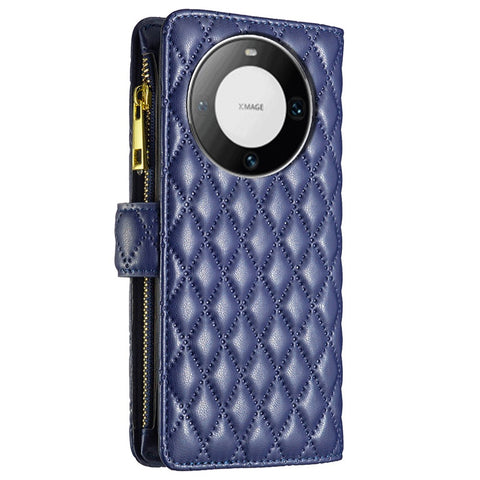 BINFEN COLOR BF Style-15 For Huawei Mate 60 Pro / Mate 60 Pro+ Zipper Pocket Leather Phone Case Wallet Stand Cover