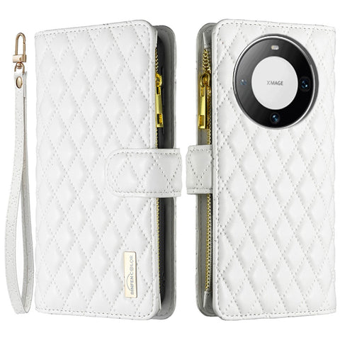 BINFEN COLOR BF Style-15 For Huawei Mate 60 Pro / Mate 60 Pro+ Zipper Pocket Leather Phone Case Wallet Stand Cover
