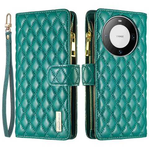 BINFEN COLOR BF Style-15 For Huawei Mate 60 Pro / Mate 60 Pro+ Zipper Pocket Leather Phone Case Wallet Stand Cover