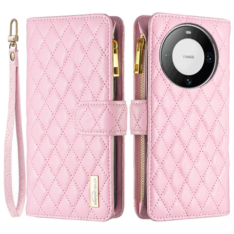 BINFEN COLOR BF Style-15 For Huawei Mate 60 Pro / Mate 60 Pro+ Zipper Pocket Leather Phone Case Wallet Stand Cover