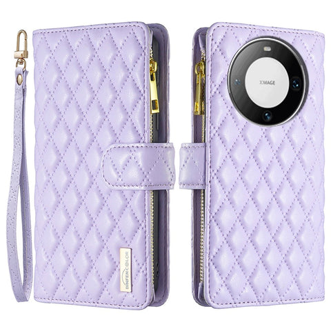 BINFEN COLOR BF Style-15 For Huawei Mate 60 Pro / Mate 60 Pro+ Zipper Pocket Leather Phone Case Wallet Stand Cover