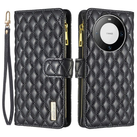 BINFEN COLOR BF Style-15 For Huawei Mate 60 Pro / Mate 60 Pro+ Zipper Pocket Leather Phone Case Wallet Stand Cover