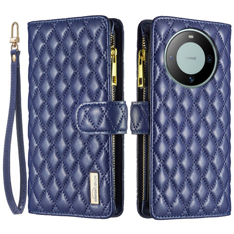 BINFEN COLOR BF Style-15 For Huawei Mate 60 Zipper Pocket Wallet Stand Cover Leather Phone Case