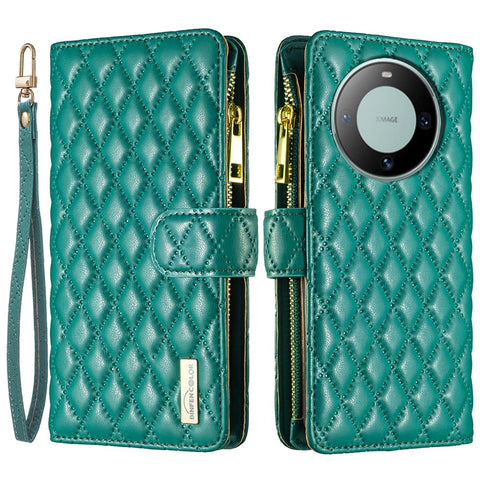 BINFEN COLOR BF Style-15 For Huawei Mate 60 Zipper Pocket Wallet Stand Cover Leather Phone Case