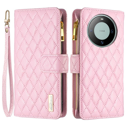 BINFEN COLOR BF Style-15 For Huawei Mate 60 Zipper Pocket Wallet Stand Cover Leather Phone Case