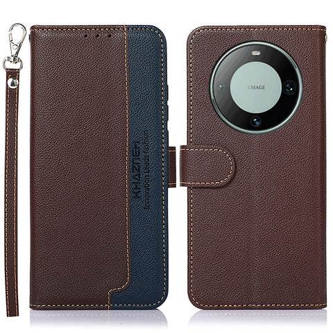 KHAZNEH RFID Blocking Wallet Case for Huawei Mate 60 Pro Litchi Texture PU Leather Phone Cover