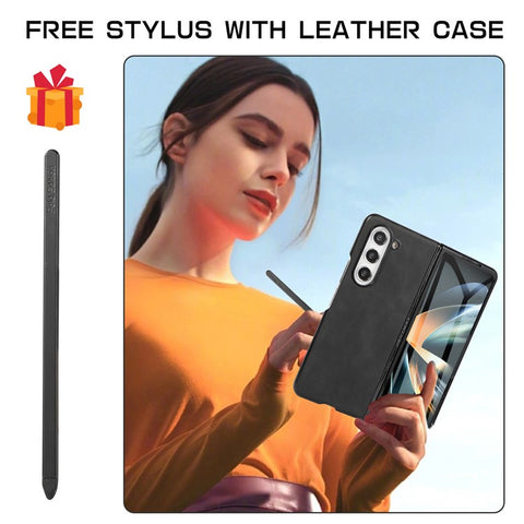 For Samsung Galaxy Z Fold2 5G Full Protection PC + PU Leather Phone Case Card Slot Glass Film Cover Shell with Stylus