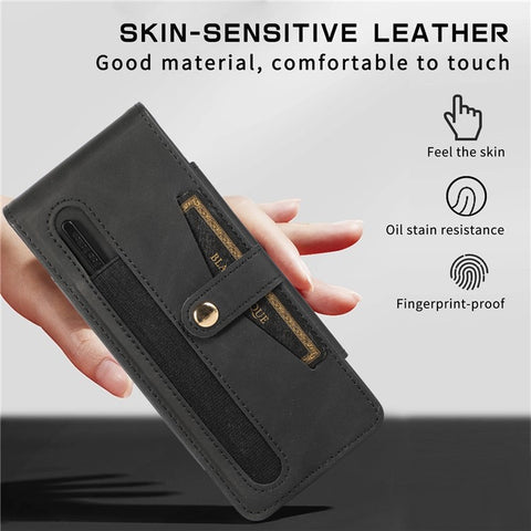 For Samsung Galaxy Z Fold2 5G Full Protection PC + PU Leather Phone Case Card Slot Glass Film Cover Shell with Stylus
