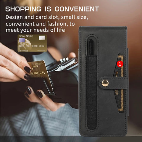 For Samsung Galaxy Z Fold2 5G Full Protection PC + PU Leather Phone Case Card Slot Glass Film Cover Shell with Stylus
