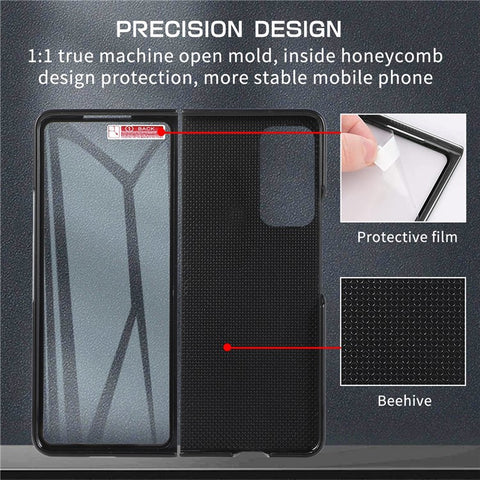 For Samsung Galaxy Z Fold2 5G Full Protection PC + PU Leather Phone Case Card Slot Glass Film Cover Shell with Stylus