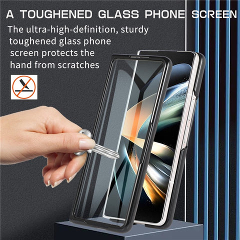 For Samsung Galaxy Z Fold2 5G Full Protection PC + PU Leather Phone Case Card Slot Glass Film Cover Shell with Stylus