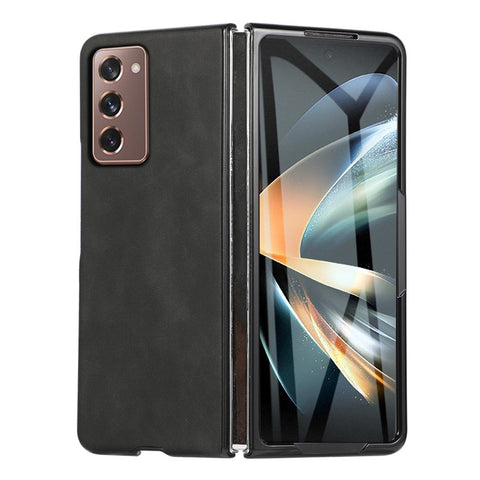 For Samsung Galaxy Z Fold2 5G Full Protection PC + PU Leather Phone Case Card Slot Glass Film Cover Shell with Stylus