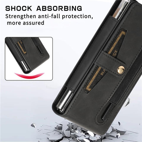 For Samsung Galaxy Z Fold2 5G Full Protection PC + PU Leather Phone Case Card Slot Glass Film Cover Shell with Stylus