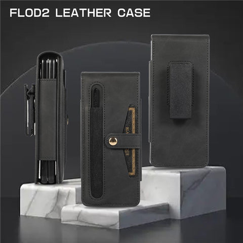 For Samsung Galaxy Z Fold2 5G Full Protection PC + PU Leather Phone Case Card Slot Glass Film Cover Shell with Stylus