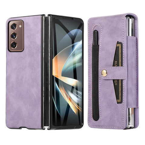 For Samsung Galaxy Z Fold2 5G Full Protection PC + PU Leather Phone Case Card Slot Glass Film Cover Shell with Stylus