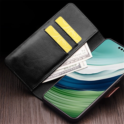 QIALINO For Huawei Mate 60 Pro Case Genuine Cow Leather Phone Wallet Flip Cover