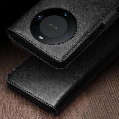 QIALINO For Huawei Mate 60 Pro Case Genuine Cow Leather Phone Wallet Flip Cover