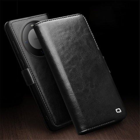 QIALINO For Huawei Mate 60 Pro Case Genuine Cow Leather Phone Wallet Flip Cover