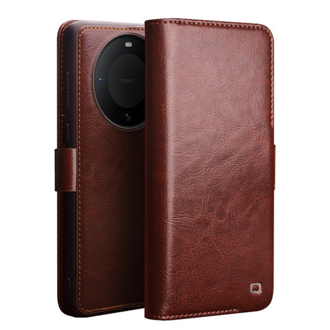QIALINO For Huawei Mate 60 Pro Case Genuine Cow Leather Phone Wallet Flip Cover