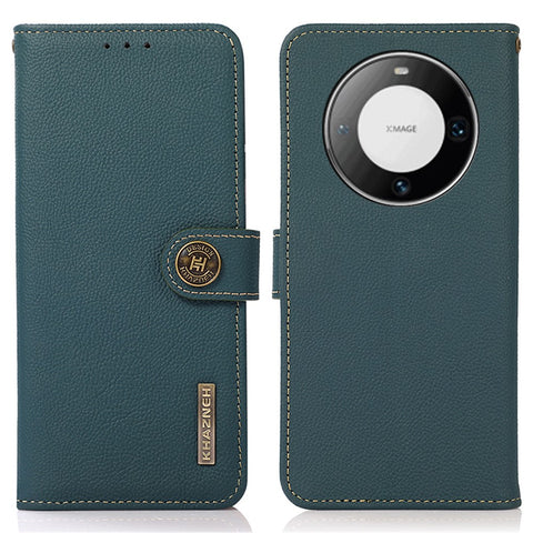 KHAZNEH For Huawei Mate 60 Pro Case Anti-drop Wallet RFID Blocking Genuine Cow Leather Phone Cover