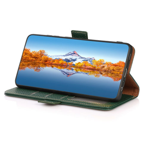 KHAZNEH For Huawei Mate 60 Pro Case RFID Blocking Litchi Texture Genuine Cow Leather Cover