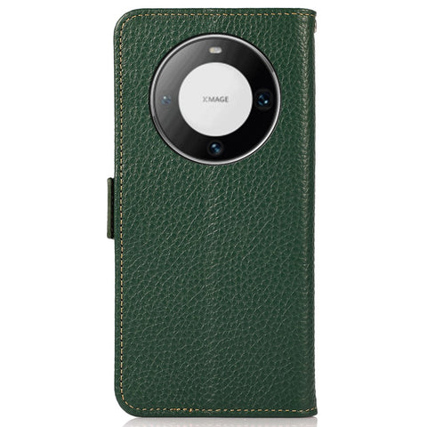 KHAZNEH For Huawei Mate 60 Pro Case RFID Blocking Litchi Texture Genuine Cow Leather Cover