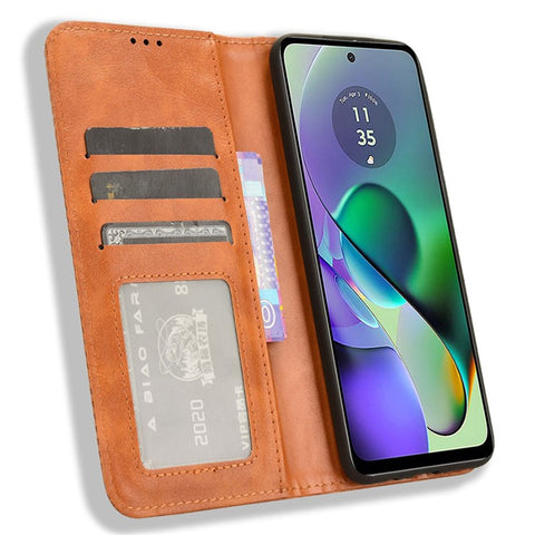 For Motorola Moto G54 5G / G54 Power 5G / G64 5G / G64y 5G Case Retro PU Leather Wallet Flip Stand Phone Cover
