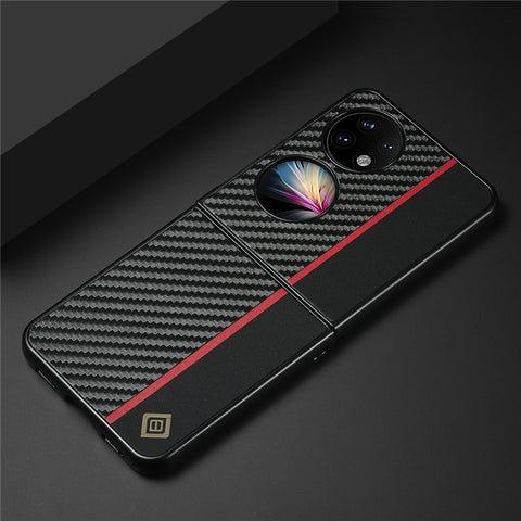 LC.IMEEKE For Huawei P50 Pocket Case Carbon Fiber Texture Shockproof Protective Phone Cover