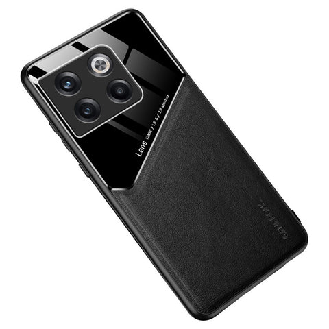 For OnePlus 10T 5G / Ace Pro 5G Case Built-in Car Mount Metal Sheet Leather+TPU+PC Phone Cover