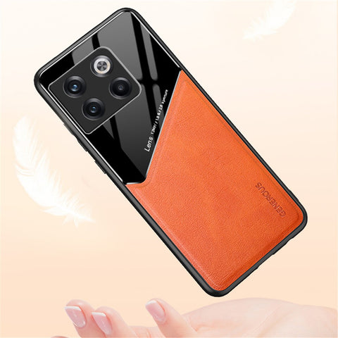 For OnePlus 10T 5G / Ace Pro 5G Case Built-in Car Mount Metal Sheet Leather+TPU+PC Phone Cover