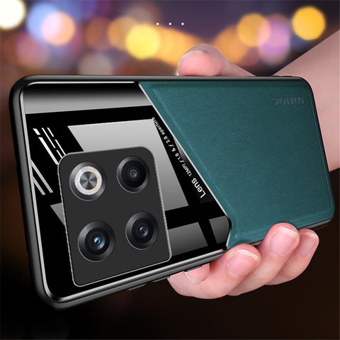 For OnePlus 10T 5G / Ace Pro 5G Case Built-in Car Mount Metal Sheet Leather+TPU+PC Phone Cover