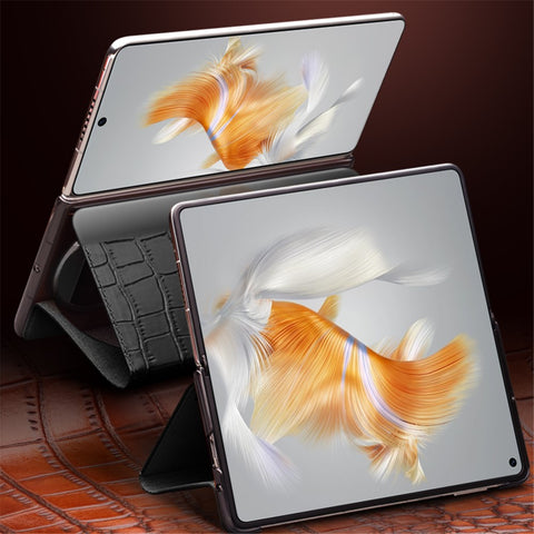 QIALINO For Huawei Mate X3 5G Case Stand Genuine Cow Leather View Window Phone Cover