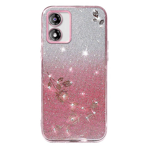KADEM For Motorola Moto E13 4G TPU Case Flower Pattern Glitter Phone Cover with Strap