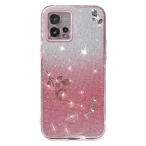 KADEM For Motorola Moto G72 5G TPU Case Rhinestone Flower Phone Cover with Carrying Strap
