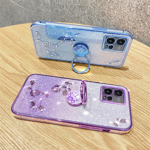 KADEM For Motorola Moto G72 5G Case Ring Kickstand Glitter TPU Phone Cover