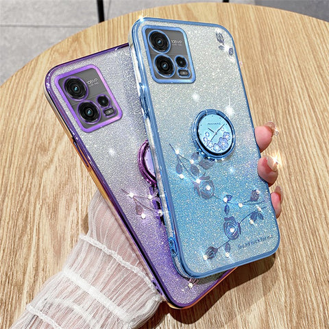 KADEM For Motorola Moto G72 5G Case Ring Kickstand Glitter TPU Phone Cover