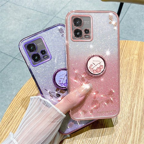 KADEM For Motorola Moto G72 5G Case Ring Kickstand Glitter TPU Phone Cover