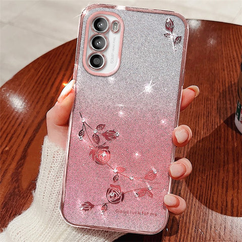 KADEM For Motorola Moto G82 5G / G52 4G / G71s 5G Case Rhinestone Flower Phone Cover