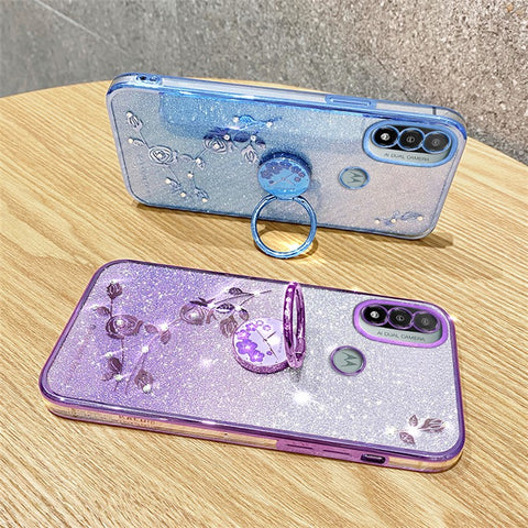KADEM For Motorola Moto E20 TPU Case Flower Decor Cellphone Cover with Kickstand