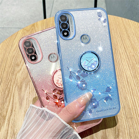 KADEM For Motorola Moto E20 TPU Case Flower Decor Cellphone Cover with Kickstand