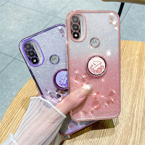 KADEM For Motorola Moto E20 TPU Case Flower Decor Cellphone Cover with Kickstand