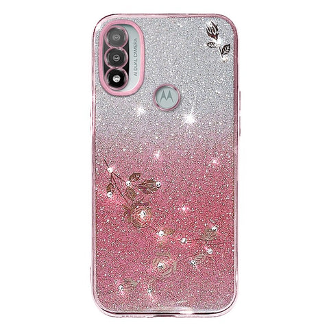 KADEM For Motorola Moto E20 Case Rhinestone Flower Phone Back Cover with Strap