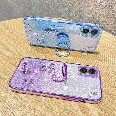 KADEM For Motorola Moto E22 4G / E22i 4G TPU Cover Ring Kickstand Glitter Phone Case