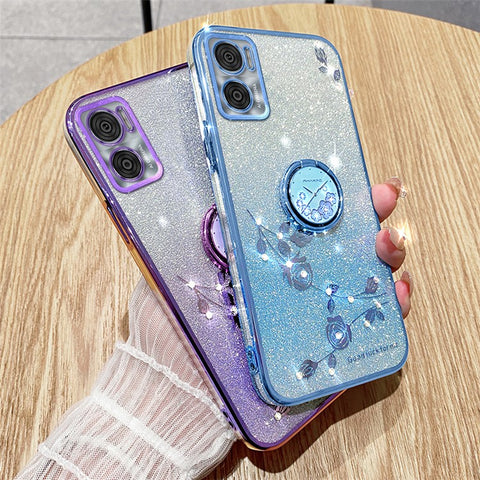KADEM For Motorola Moto E22 4G / E22i 4G TPU Cover Ring Kickstand Glitter Phone Case