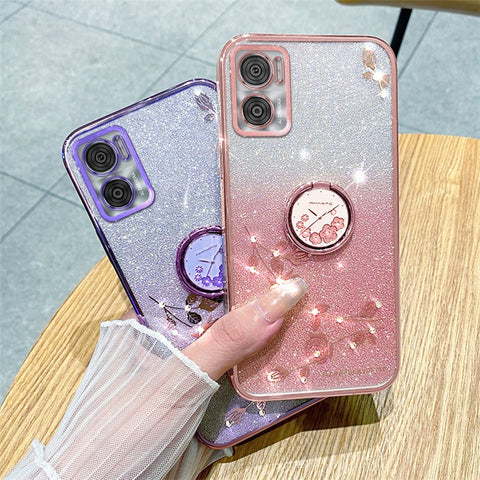 KADEM For Motorola Moto E22 4G / E22i 4G TPU Cover Ring Kickstand Glitter Phone Case