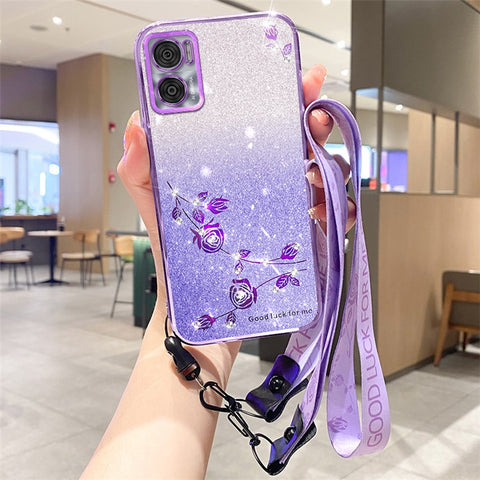 KADEM For Motorola Moto E22 4G / E22i 4G Case Glitter Soft TPU Phone Cover with Strap
