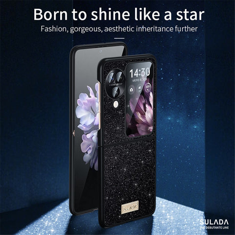 SULADA For Oppo Find N3 Flip 5G Case Glitter Sequins Leather Coated PC + TPU Cover