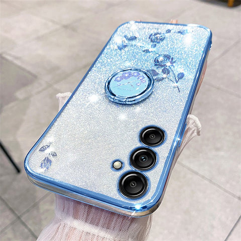 KADEM For Samsung Galaxy M54 5G / F54 5G Flowers Cover Ring Kickstand Glitter Rhinestone TPU Phone Case