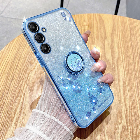 KADEM For Samsung Galaxy M54 5G / F54 5G Flowers Cover Ring Kickstand Glitter Rhinestone TPU Phone Case